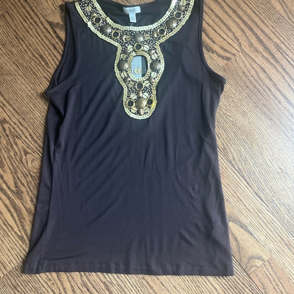 Cache Brown Sleeveless Keyhole Top with Gold Accents - Picture 3 of 7